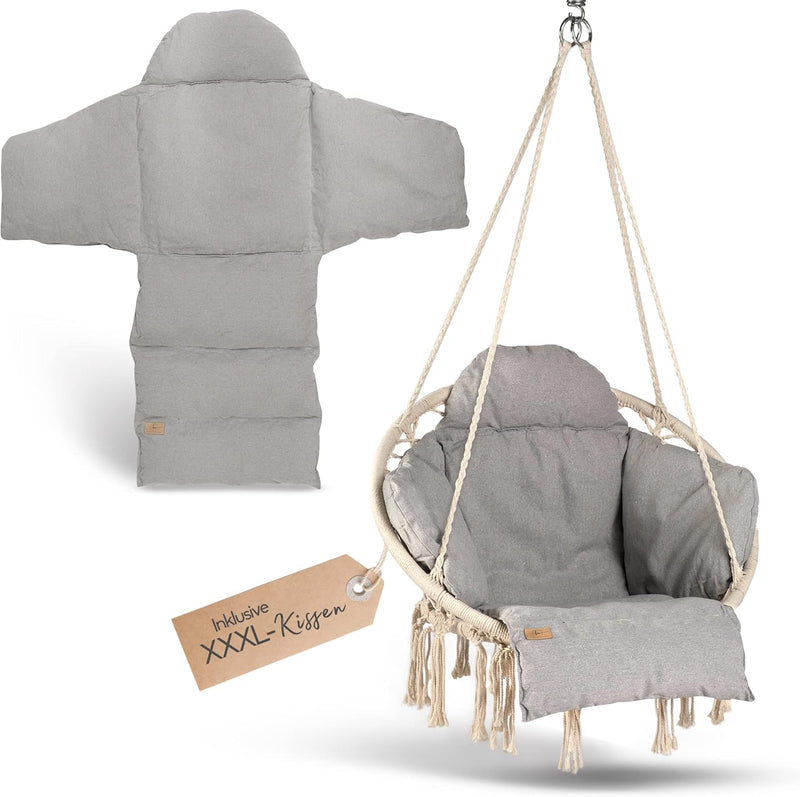 BELLAMATILDA® HÄNGESESSEL mit Korb und XXL Kissen | Sehr weicher Hängestuhl Outdoor & Indoor | XXL H