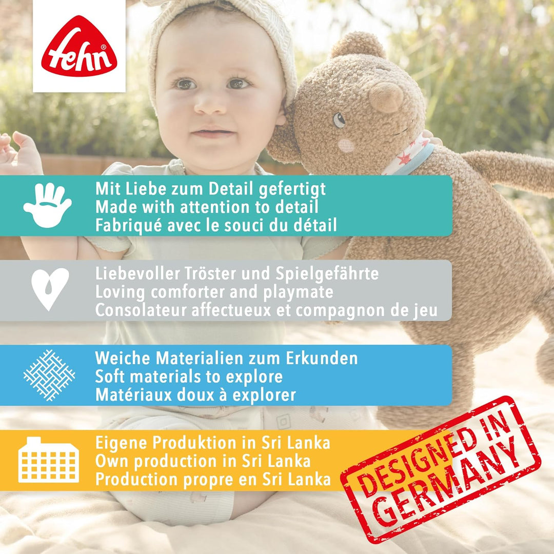 Fehn Kuscheltier Bär Fred Hello little One – Plüschtier &amp; Einschlafhilfe | Stofftier als Spielkamera