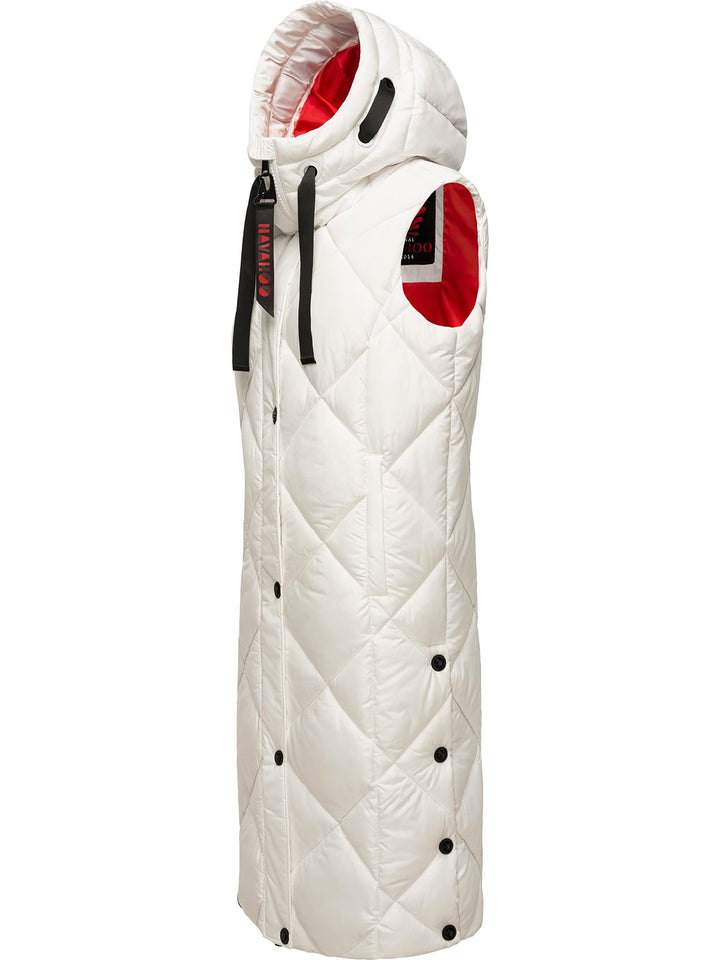 Navahoo warme Damen Winter Steppweste lang mit Kapuze Schnuckel XS-XXL XL Offwhite, XL Offwhite