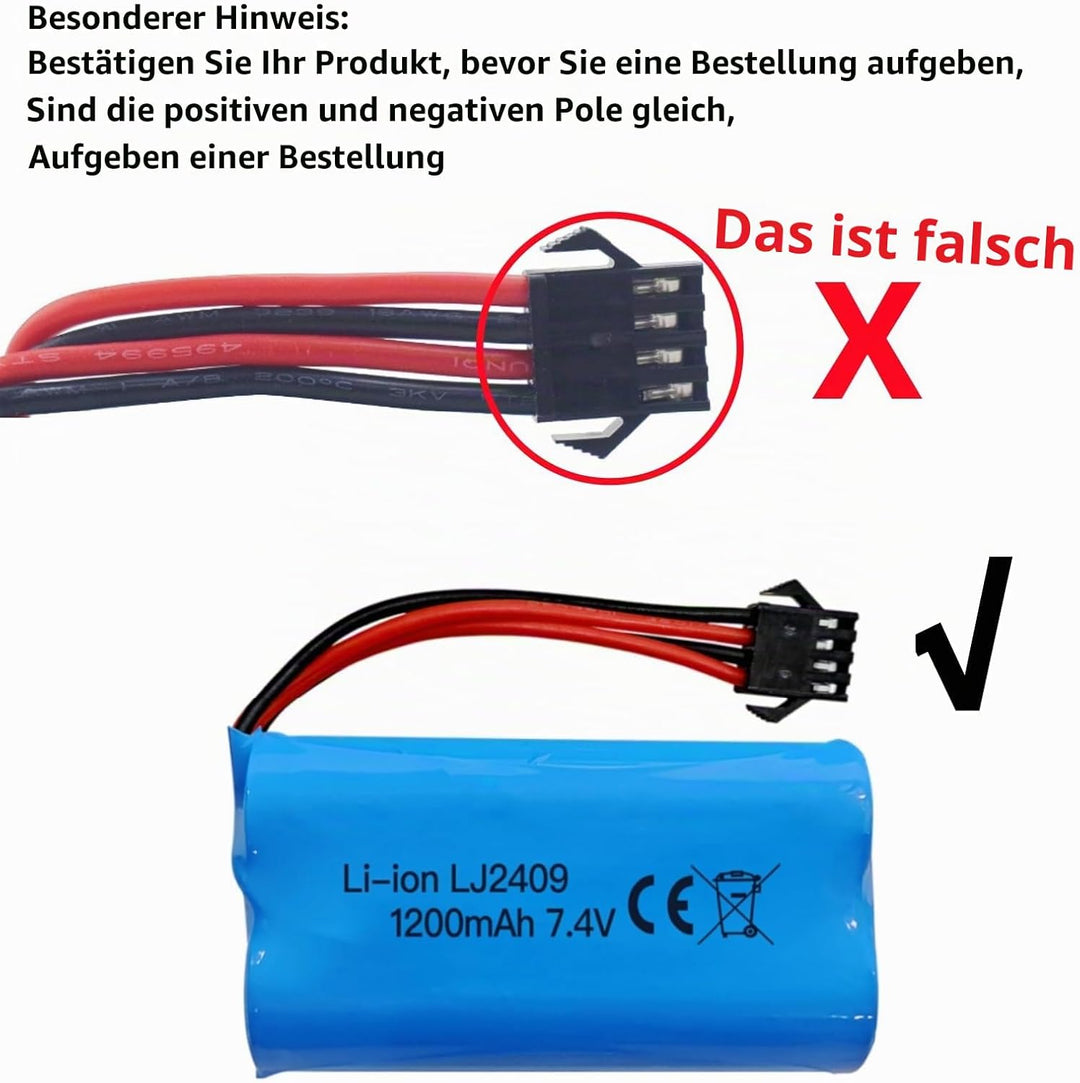 2PCS 7.4V 1200mah SM-4P Stecker Akku mit USB Ladekabel für EC08 RC Spielzeugauto Modell Geländefahrz
