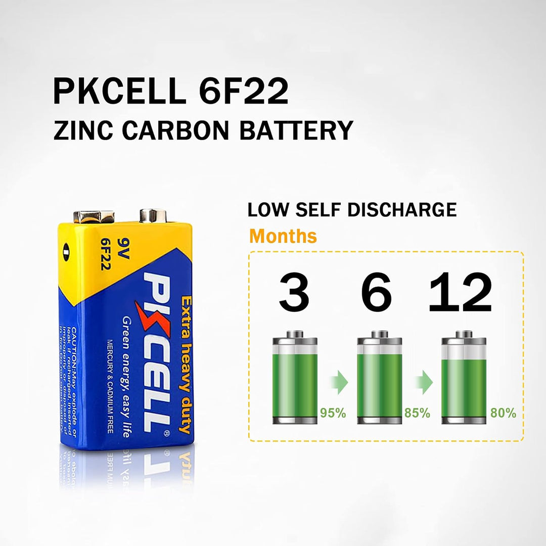 Batterie 9V 6F22 Blockbatterie Langlebig für Rauchmelder,Multimeter,20 Stück,PKCELL Packung mit 20 S