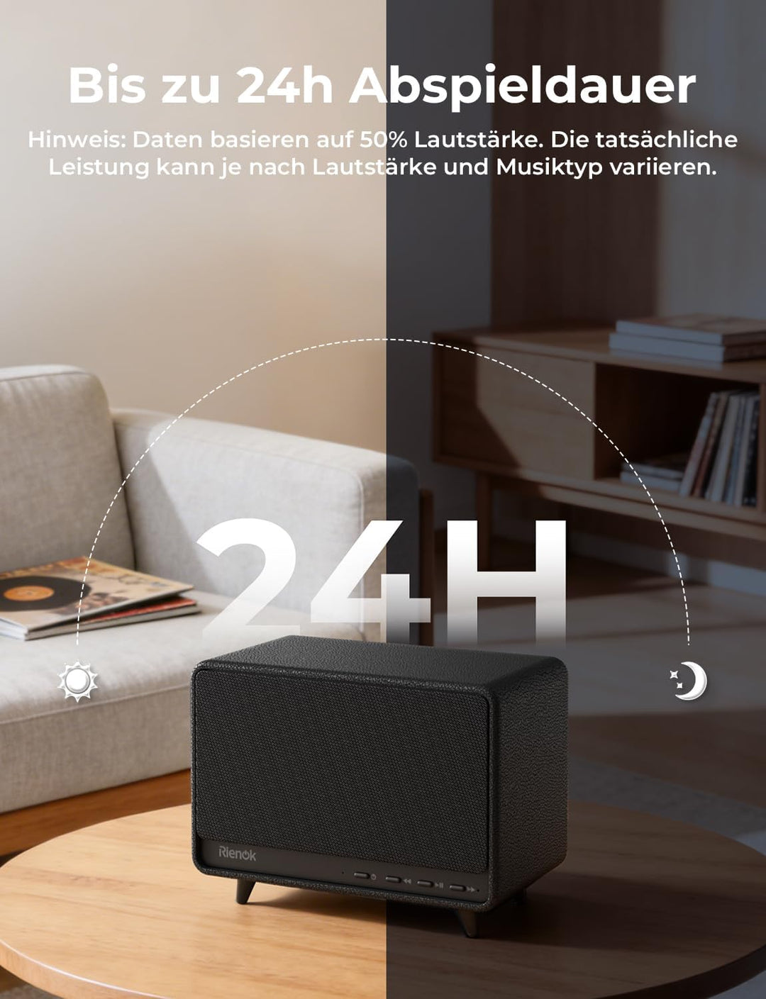 RIENOK Bluetooth Lautsprecher aus Holz, 40W Musikbox kabellos mit Holzgehäuse, 24 Std. Spielzeit kra