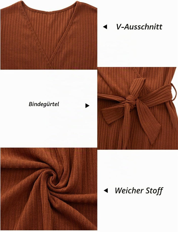 Newshows Strickkleid Damen Herbstkleid V Ausschnitt Pulloverkleid Winterkleid Kleid mit Taschen für