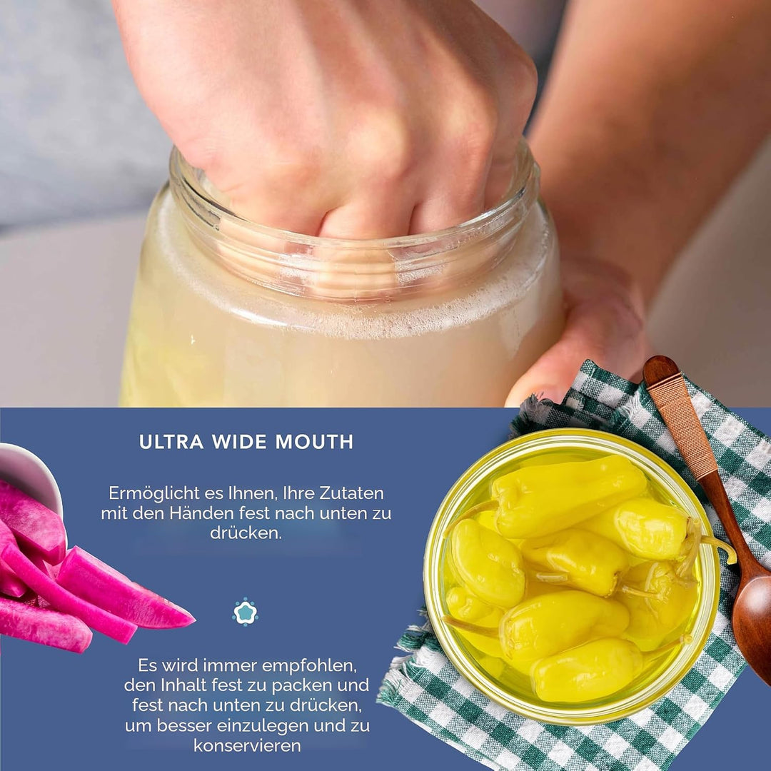 Gärglas mit 1-Wege-Luftablassöffnung - 1 Liter 2er-Pack Lebensmittelecht Fermentierglas für Kefir, K