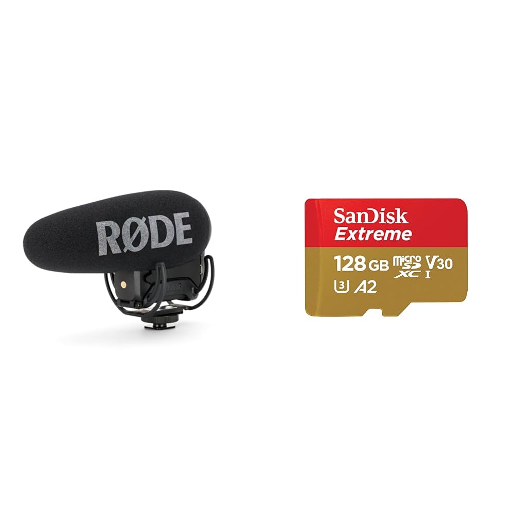 RØDE VideoMic Pro+ Premium Shotgun-Mikrofon & SanDisk Extreme microSDXC UHS-I Speicherkarte 128 GB +