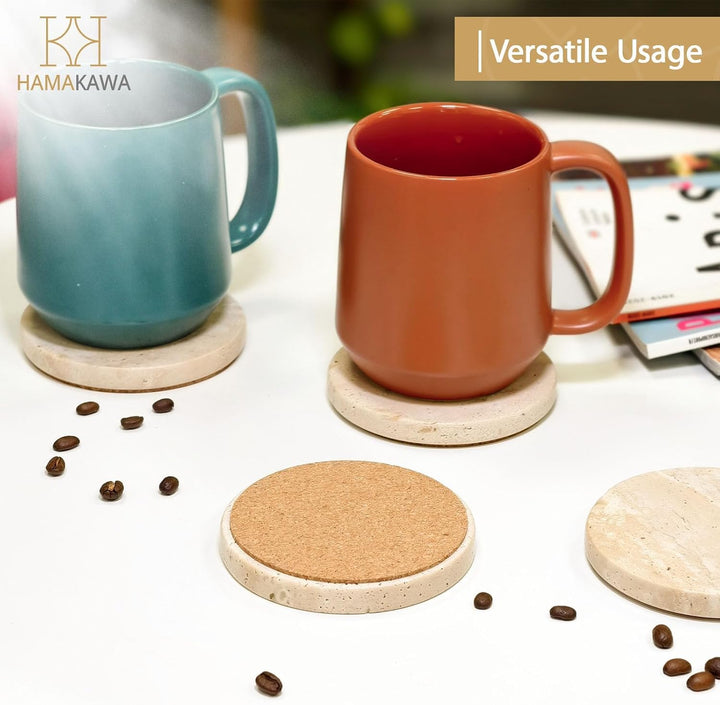 Marmor Untersetzer 4er Set, Untersetzer Naturstein 10cm, Beige Coasters für Couchtisch, Büro, Wohnac