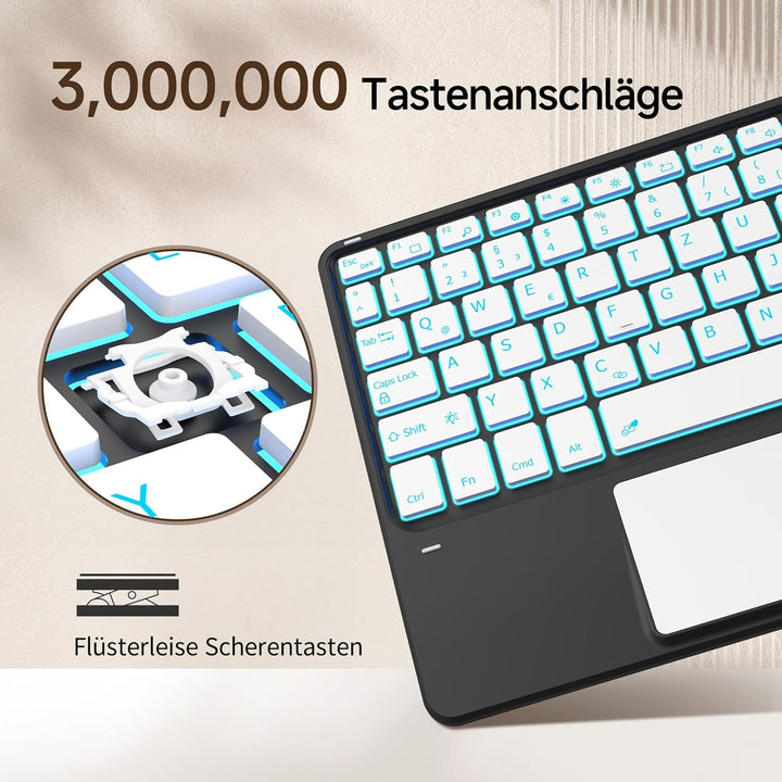 CACOE Bluetooth Tastatur mit Touchpad, [QWERTZ] Kabellose mit 7 Farben Beleuchtete Bluetooth Tastatu