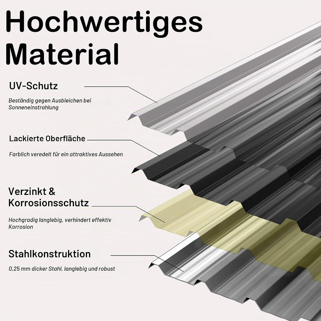 24x Trapezblech Profilblech 129,5 x 45 cm = 14 m² Schwarz – Verzinkt, Wetterfest &amp; Korrosionsbeständ