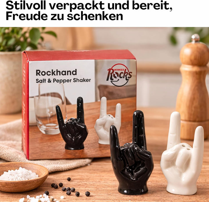 Winkee Rocks - Rock Hand Salt & Pepper Shaker aus Keramik I Die rockigen Gewürz Streuer in Metal Han
