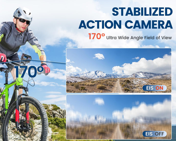 Dual Screen Action Cam 4K Mit 64GB Karte, 48MP WiFi ActionKameras, 40M Unterwasserkamera Mit EIS,170
