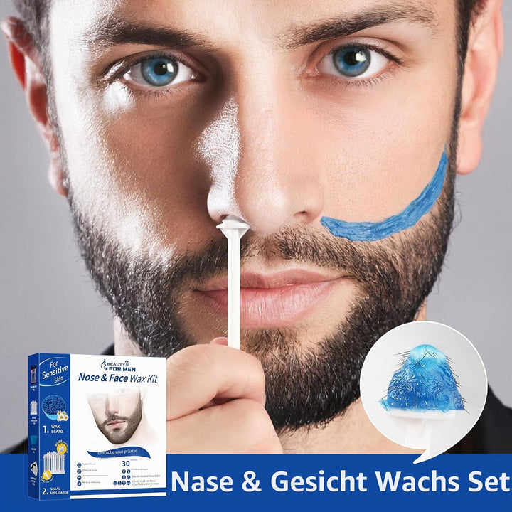 Nasenwachs-Set für Männer, Ohrhaarentfernung mit 50 g Wachsbohnen, 30 Applikatoren, 10 Schnurrbart-S