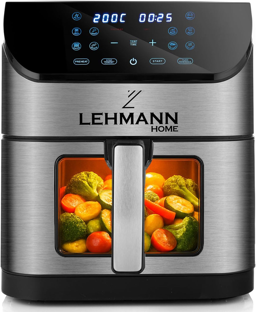 Lehmann Heissluftfritteuse XXL mit 8L Korb und Sichtfenster, Friteuse ohne Öl mit Beleuchtung, 1800W