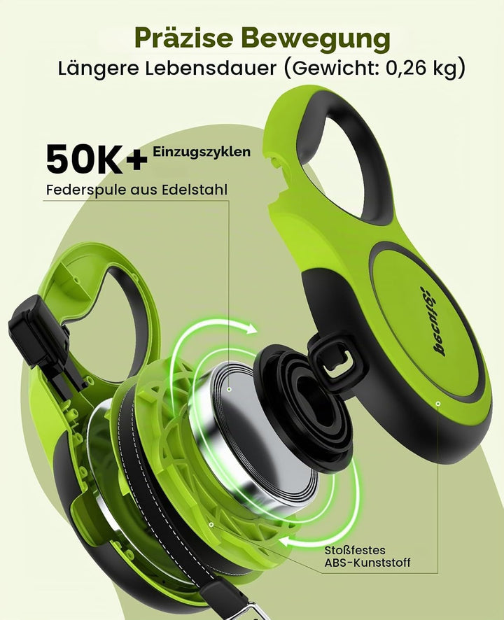 pecute Hundeleine 5m mit Bissfestem Kabel 46cm| Leicht Rollleine Reflektierende für Hund mit Kotbeut