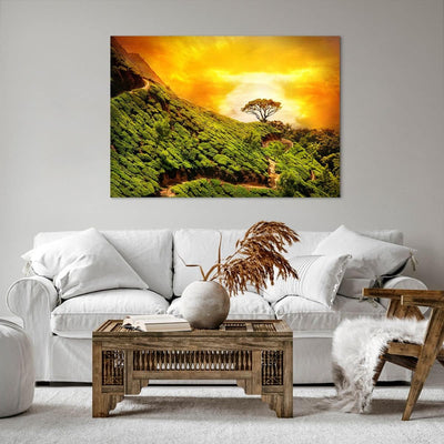 ARTTOR Bilder auf Leinwand 100x70cm Leinwandbild Berg Baum Pfad Hügel Gross Wanddeko Bild Schlafzimm