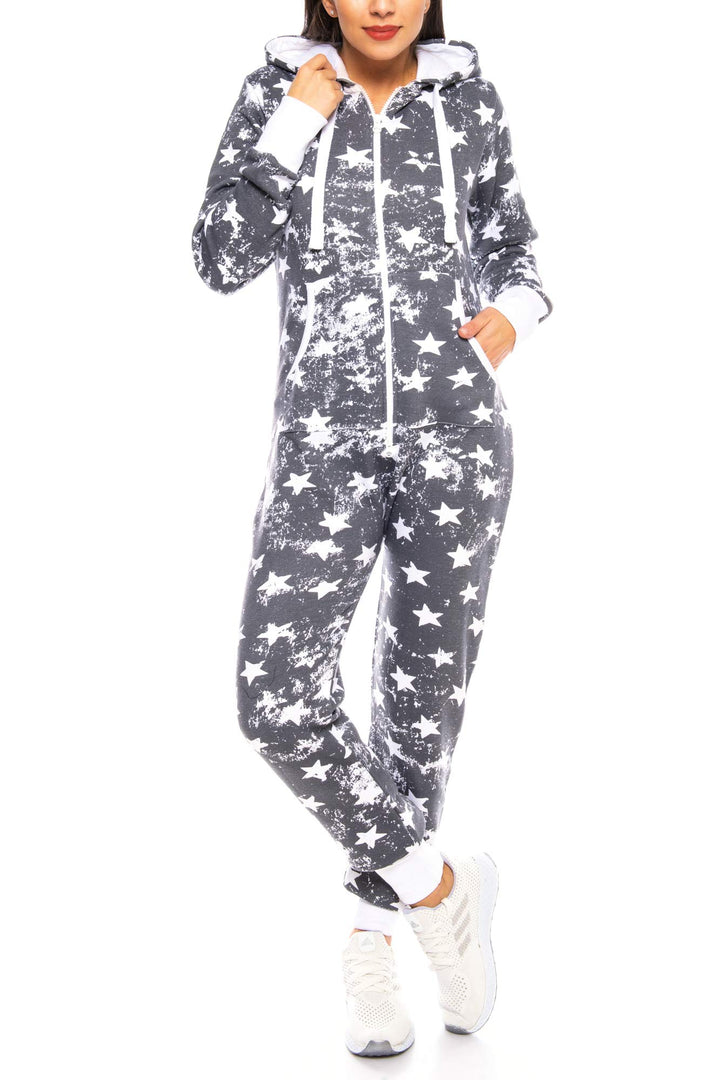 Crazy Age Jumpsuit Strampler Ganzkörperanzug Overall Sternen Kuschelig Warm XS Anthrazit, XS Anthraz