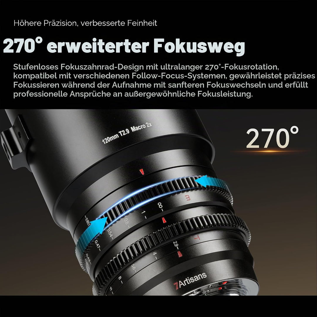 7artisans 120 mm T2.9 Macro 2X Cine-Objektiv, manuelles Cine-Objektiv mit festem Fokus, kompatibel m
