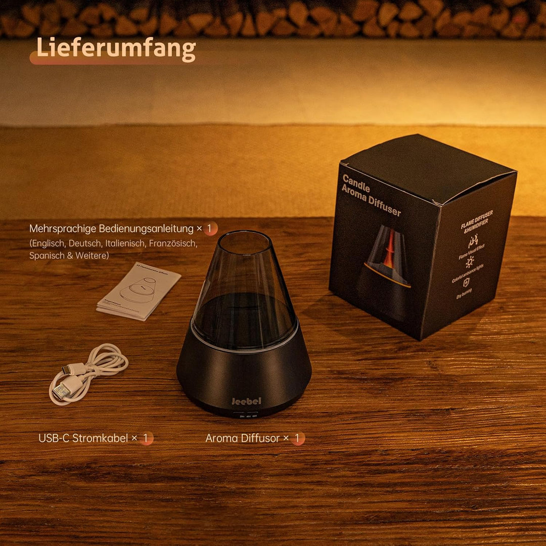Aroma Diffuser für Ätherische Öle - 300ml Moderner Diffusor mit Farbigen LED Flamme Variation, USB-C