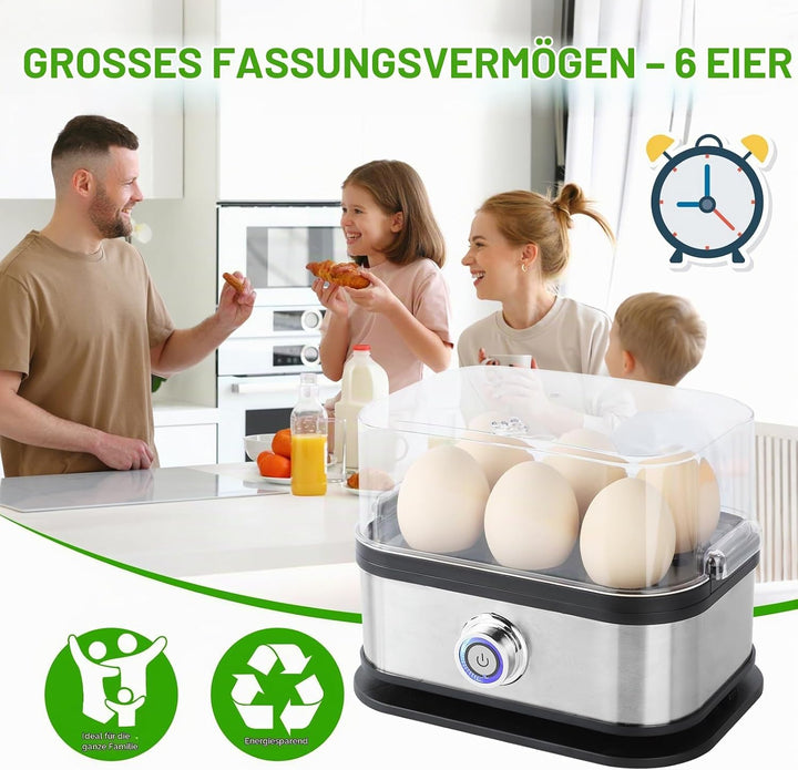 VINATO Eierkocher, bis zu 6 Eier (weich, mittel, hart, pochiert), Familiengrösse Egg Cooker, Leicht