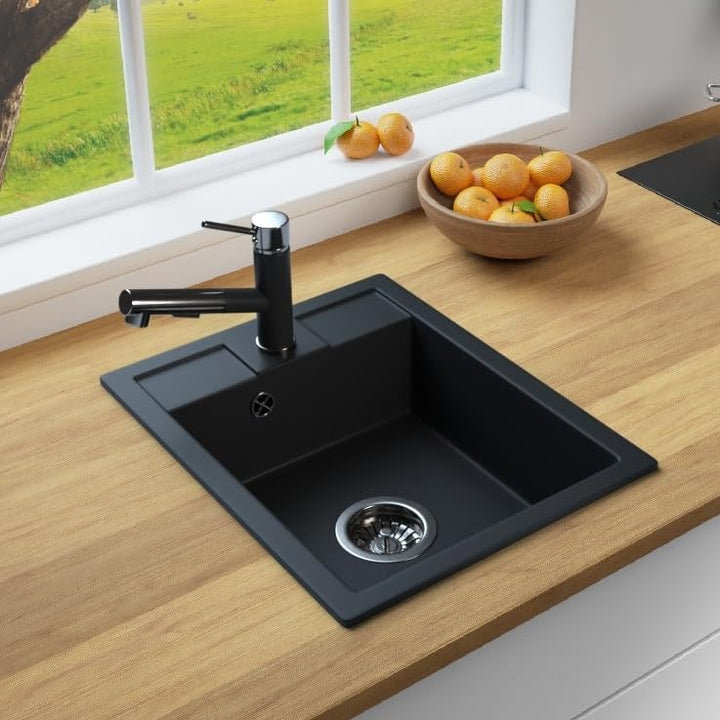 Rein Schwarz LINDBERGH® Antibakterielle Granit Spüle "MON44 + 1-Nero" + Siphon Einbauspüle Küchenspü