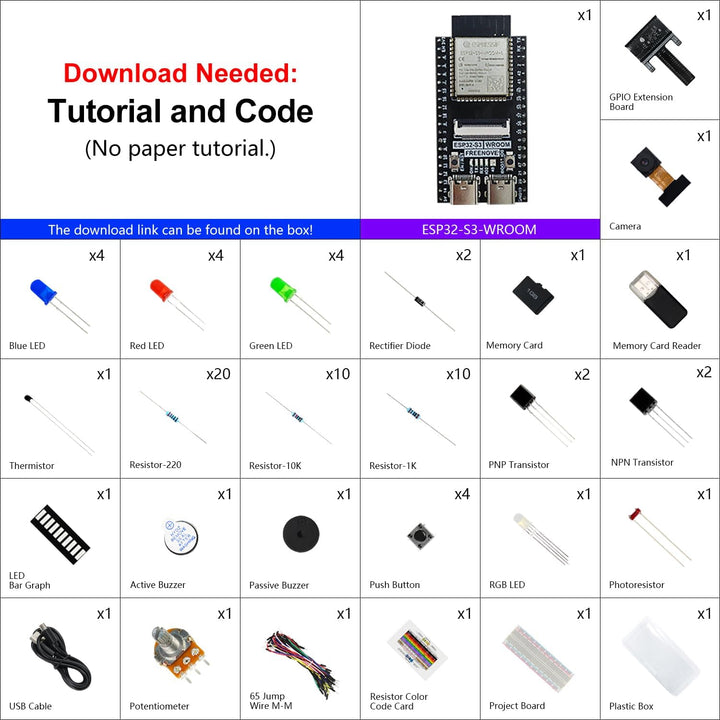 FREENOVE Basic Starter Kit for ESP32-S3-WROOM (Included) (Compatible with Arduino IDE), Onboard Came