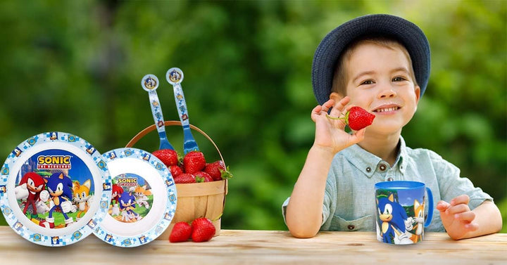 Kindergeschirr Set Sonic, Wiederverwendbares geschirr Set, Kinder Essgeschirr Plastik Microwaveable