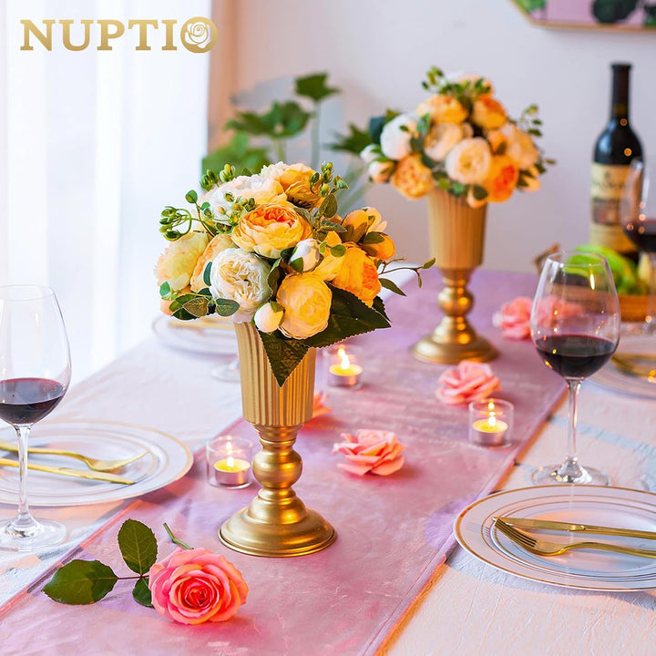 NUPTIO 2 Stück Geblühte Metall Trompetenvase Elegante Vase mit Mittelstücken für Hochzeitsfeiern, 23