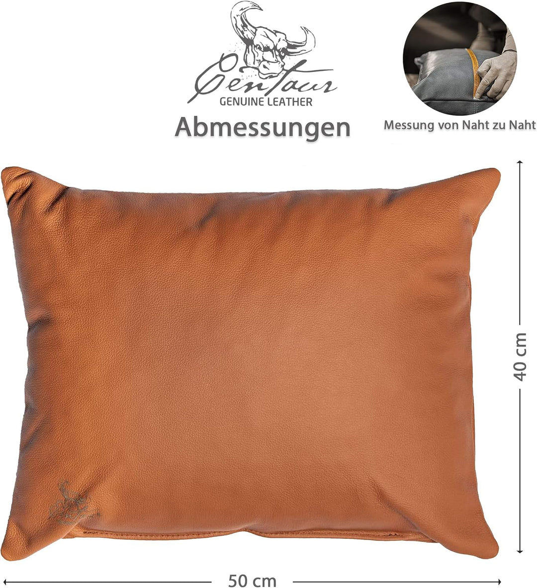 Centaur - Deko Lederkissen 50 x 40 cm für Sofa oder Schlafzimmer Cognac - Echt Leder Kissen Echtlede
