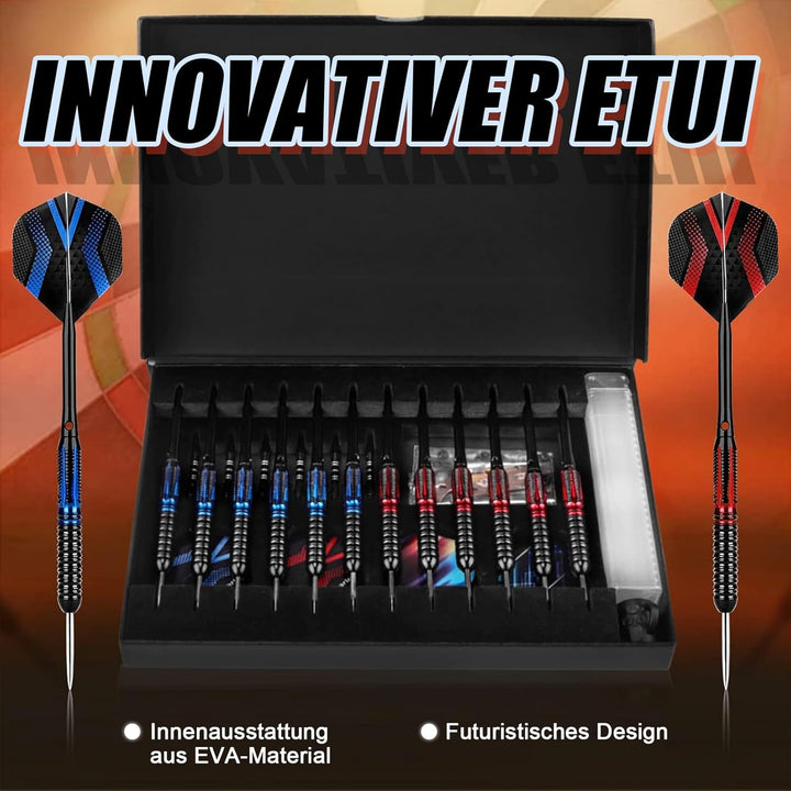 Grebarley Dartpfeile mit Metallspitze,12 Stück Profi Steeldarts 18 Aluminium Schaft mit 9 Flights 20