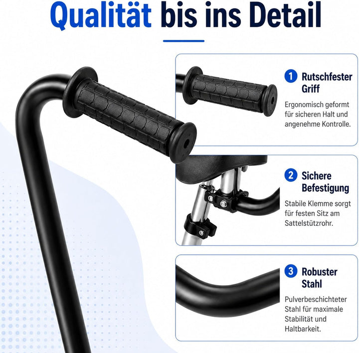 Puky Fahrradlernhilfe Sattel mit Schiebestange Schwarz &amp; Windel Blaubaer | Schnelle Montage, Balance