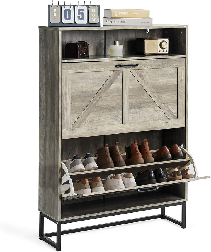 HOKEEPER Schuhschrank aus Holz, Schuhschrank 2 Klappen, Schuhkipper, Schmaler,freistehendes schmales