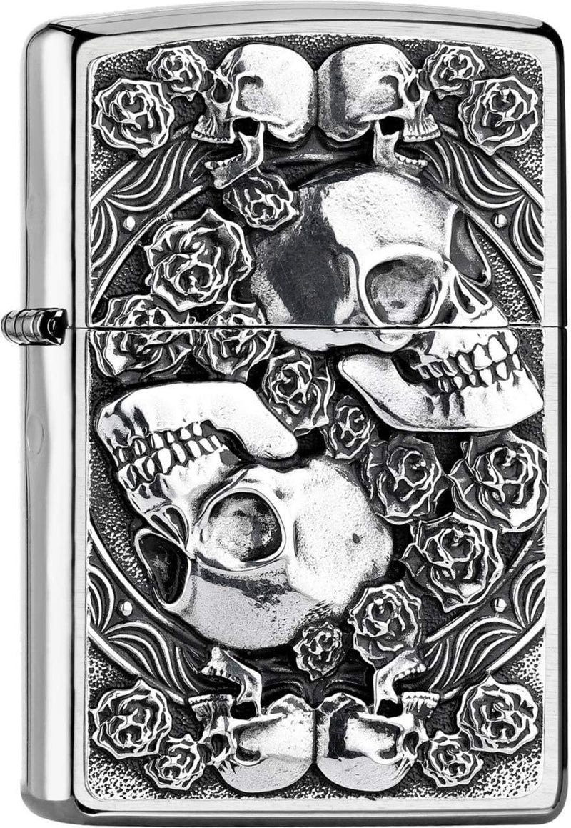 Zippo Feuerzeug Skull and Roses ROSES-200-Zippo Collection 2019-2005891-49,95 €, Silber, smal