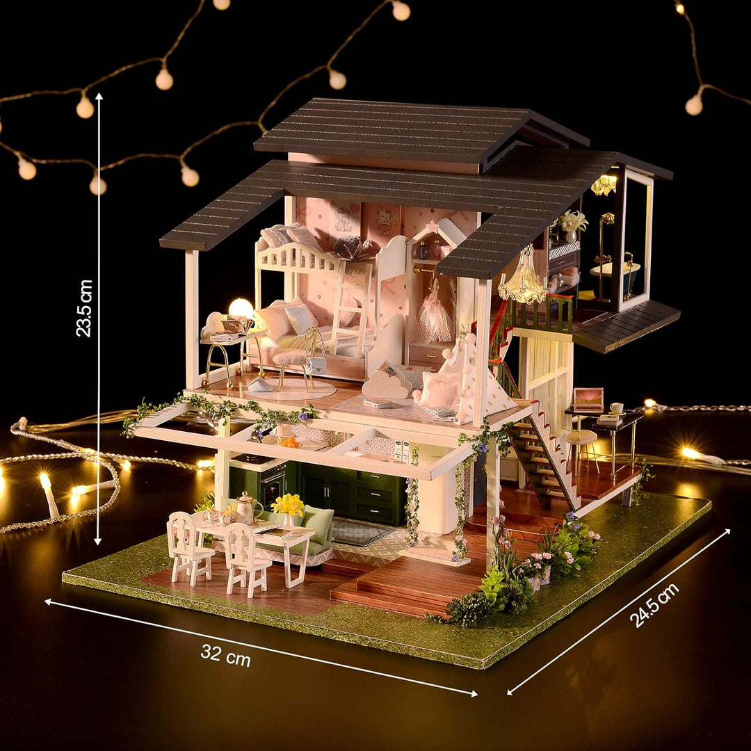 Cuteefun DIY Miniatur Puppenhaus Kit zum BAU Miniatur Haus mit Musik und Möbeln Selber Bauen Kreativ
