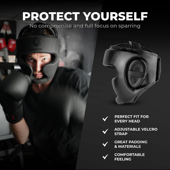 FIGHTR® Kopfschutz mit bestem Sitz für maximalen Schutz | Boxhelm Verstellbar für Sparring | für Box