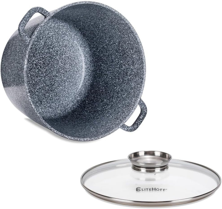 EliteHoff Kochtopf, Suppentopf aus Aluminiumguss mit Antihaftbeschichtung, Induktionstopf mit Glasde