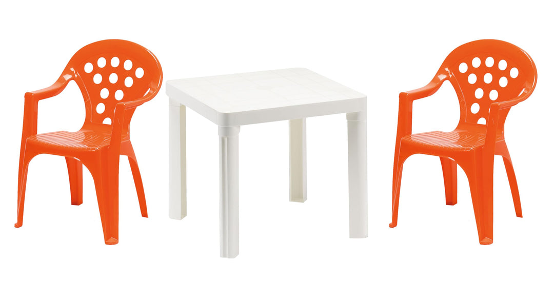 Hline Kinder Garten Sitzgruppe Tisch mit Stühlen Gartenstuhl Sessel (1 Tisch 2 Stühle rot), 1 Tisch