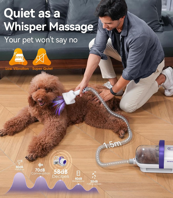 oneisall 3 in 1 Hundeschermaschine dickes/dichtes Fell+Hundestaubsauger mit Bürste, Super Saugkraft