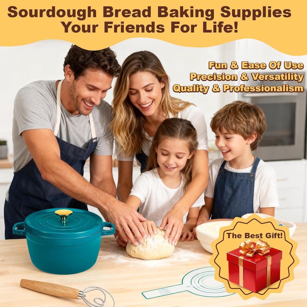 NZQXJXZ 5.7L Sauerteig Starter Set mit Gusseisen Topf Brot Backen und Gärkorb, Emaillierter Brotback
