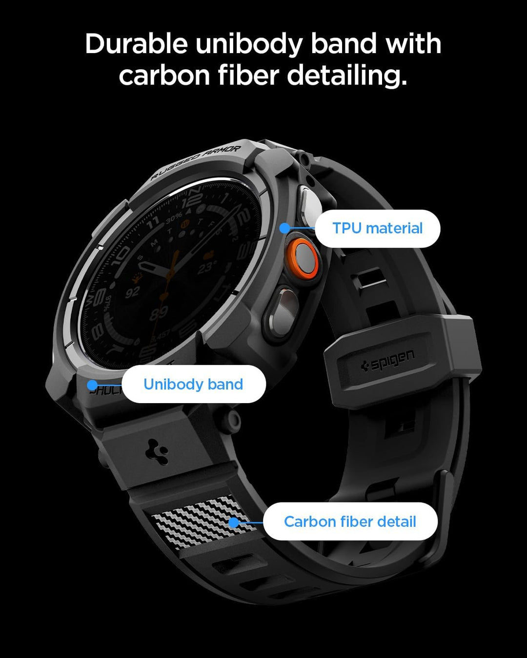Spigen Rugged Armor Pro Hülle mit Band für Samsung Galaxy Watch Ultra 2 | TPU-Unibody-Hülle mit Armb