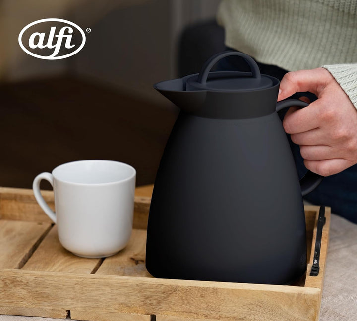 alfi DAN 1,00l, velvet black mat, Kunststoff-Isolierkanne mit hygienischem Hartglaseinsatz, Drehvers