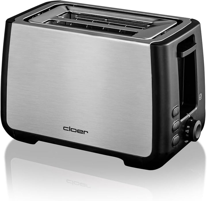Cloer 3569 King-Size-Toaster für 2 XXL Scheiben, Check-Funktion, Edelstahlgehäuse, 1000 Watt, schwar