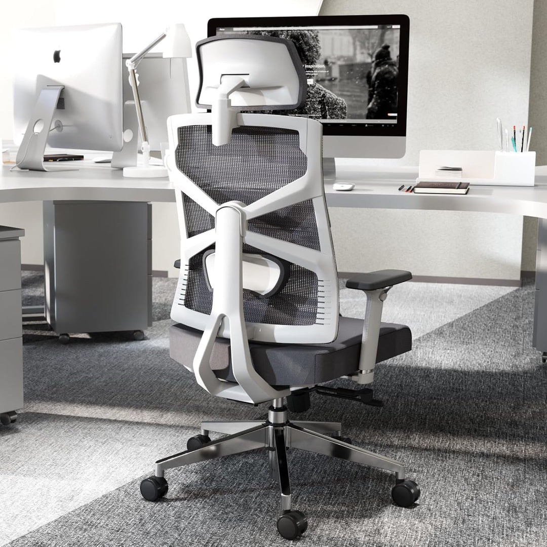 HOLLUDLE Ergonomischer Bürostuhl mit Adaptiver Rückenlehne, Schreibtischstuhl mit 4D Armlehnen, Vers