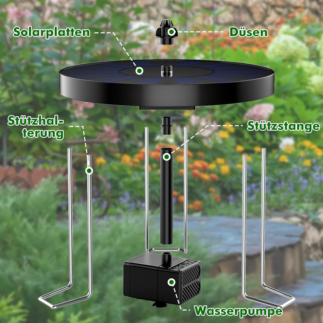 AISITIN Solarbrunnen für Draussen Verbesserter, Solar Springbrunnen für Aussen mit Rutschfestem Meta