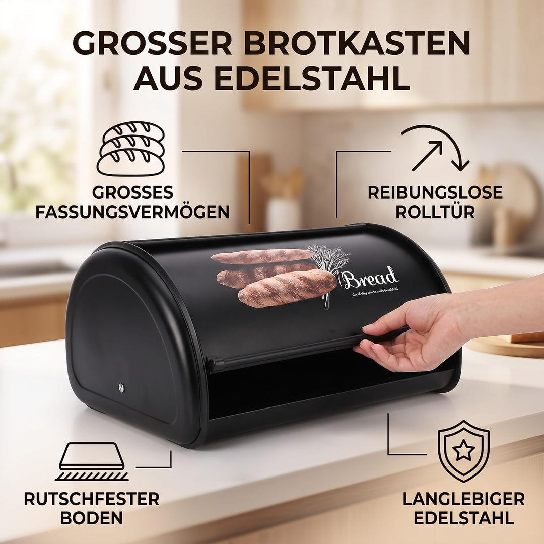 Brotkasten, Edelstahl Brothalter Brotkastenhalter mit grosser Kapazität Brotbox Aufbewahrungsbox für