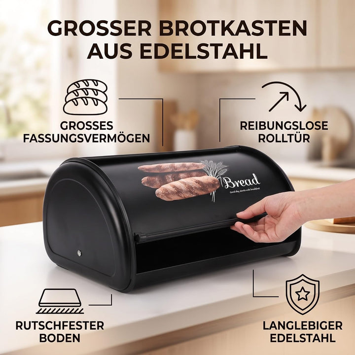 Brotkasten, Edelstahl Brothalter Brotkastenhalter mit grosser Kapazität Brotbox Aufbewahrungsbox für