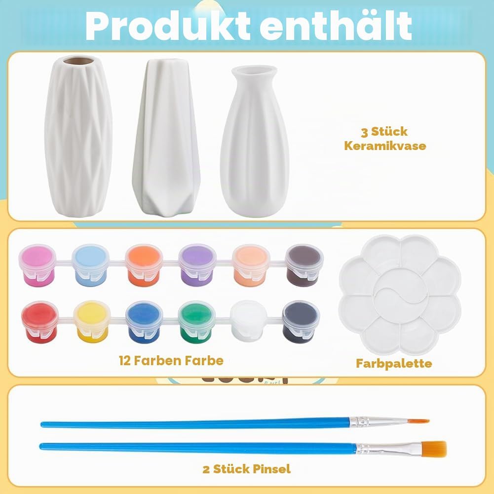 WEBEEDY 3 Set Vase Töpfermalset Bemale Deine Eigene Vase Keramikmalset Für Erwachsene Unbemalte Vase