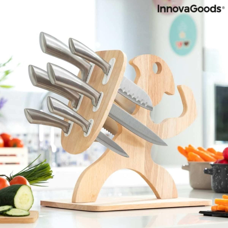 InnovaGoods® Holzmesser-Set Spartan, 7-teilig, schneidet Lebensmittel präzise und sicher, hochwertig