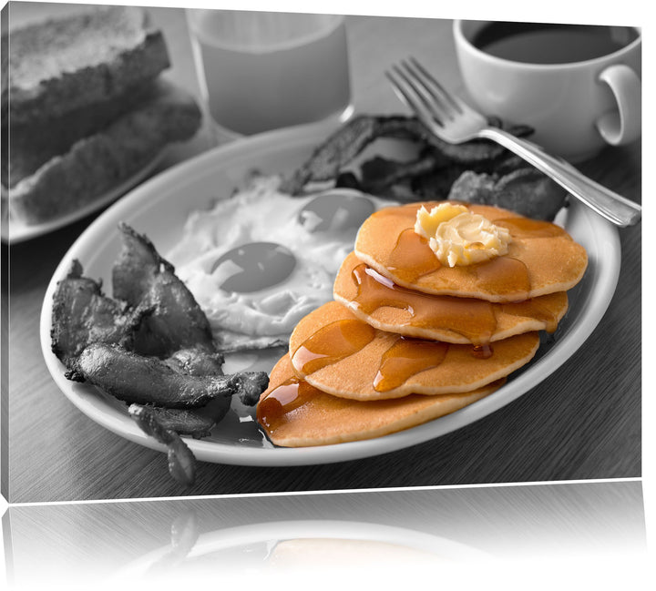 Leckere Pancakes zum Frühstück schwarz/weiss Format: 100x70 auf Leinwand, XXL riesige Bilder fertig