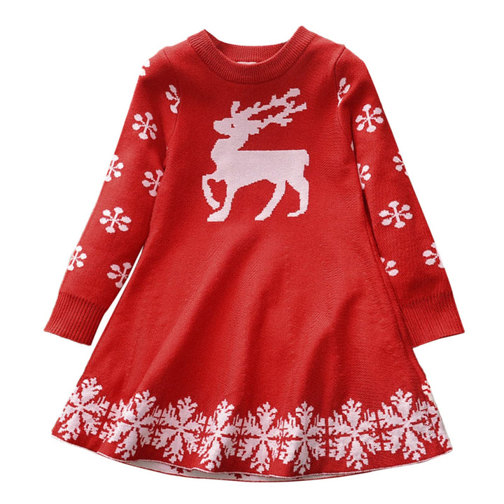 Weihnachtskleid Für Kinder, Strickkleid Weihnachten Mädchen, Pulloverkleid Rundhals Langarm Rentier