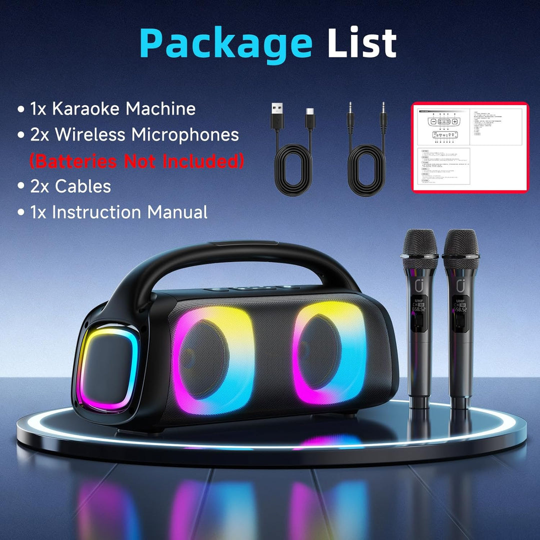 JYX Tragbarer Karaoke Maschine,Karaoke mit 60W Bluetooth Lautsprecher,2 Kabellosen Karaoke-MikrofonW