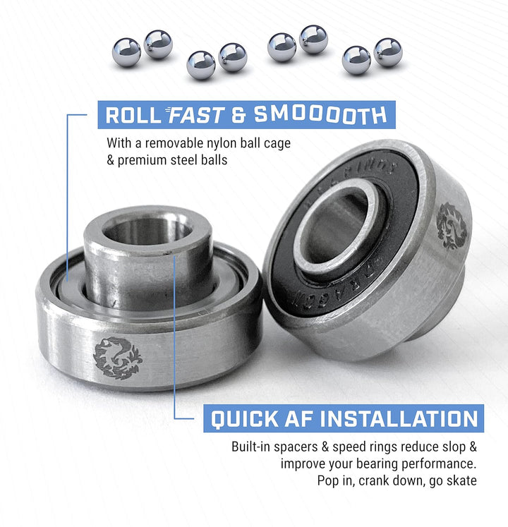 FIREBALL Dragon Precision Skateboard Bearings | 608 Bearing for Skateboards, Longboards, Inline Skat